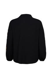 thumbnail: Zwarte dames Miss Etam Plus blouse van viscose met effen, lange mouwen, klassieke kraag en broderie