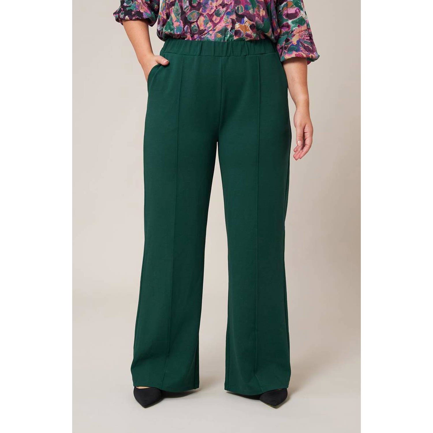 Miss Etam Plus wide leg broek donkergroen