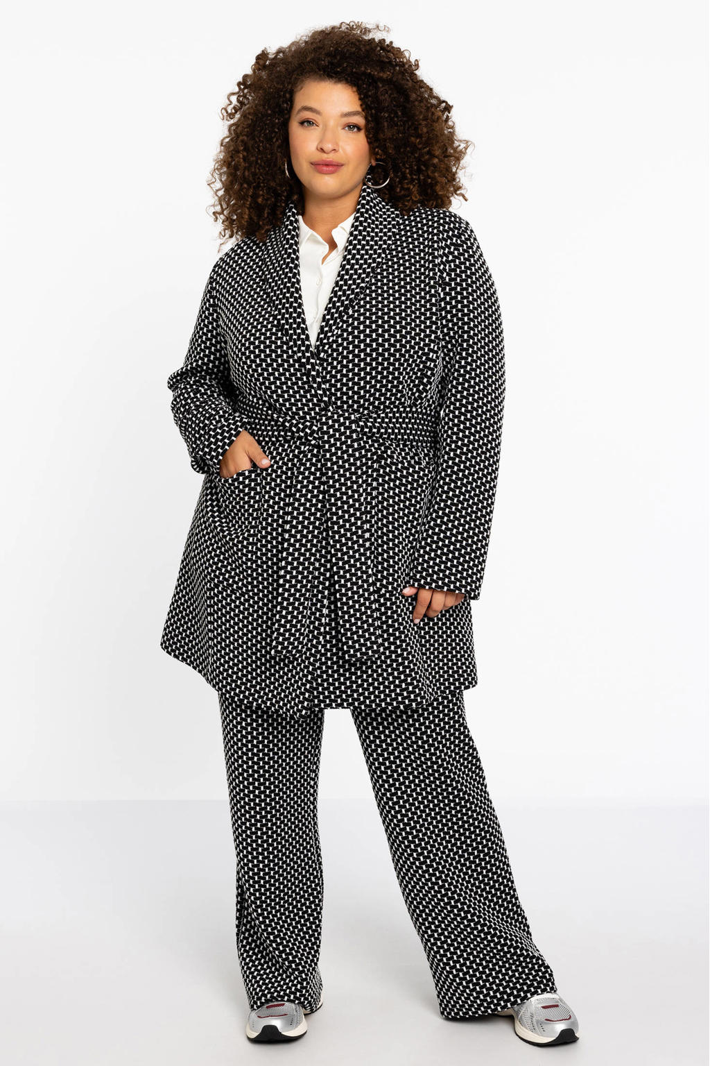 YOEK straight fit broek met all over print zwart