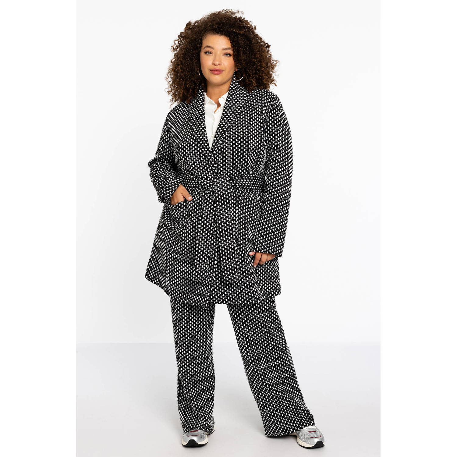 YOEK straight fit broek met all over print zwart