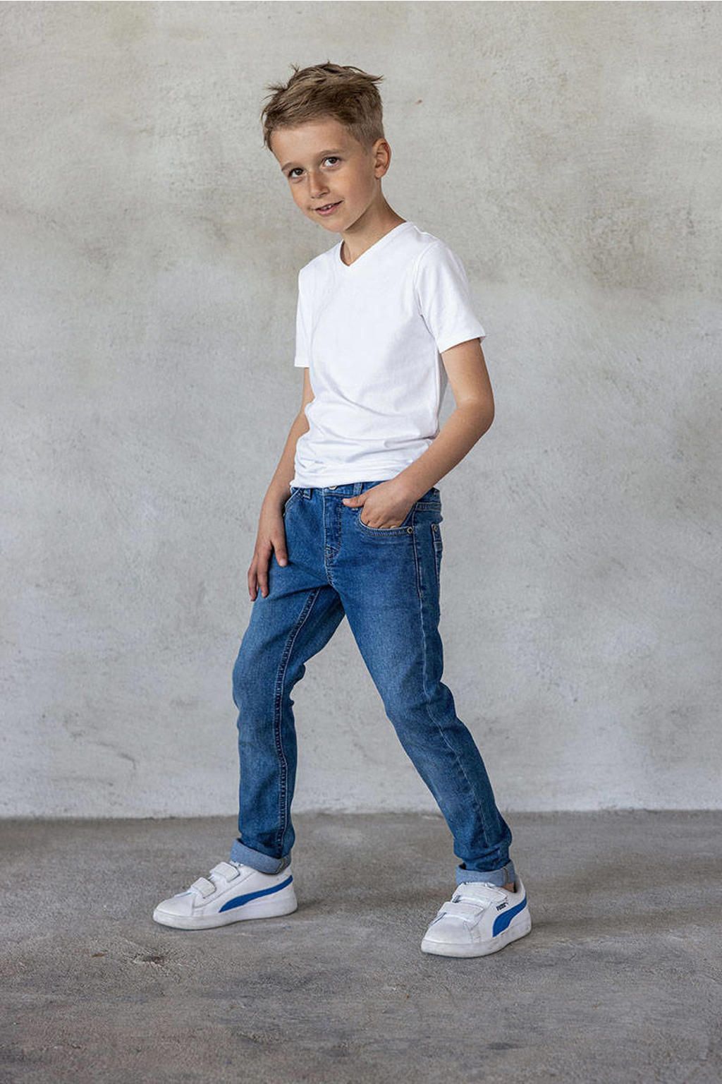 Medium blue denim jongens TYGO & vito slim fit jeans met regular waist en effen