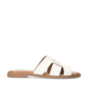   leren slippers met crocoprint wit
