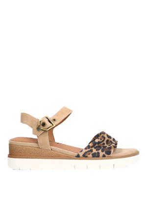 suède sandalen met panterprint beige