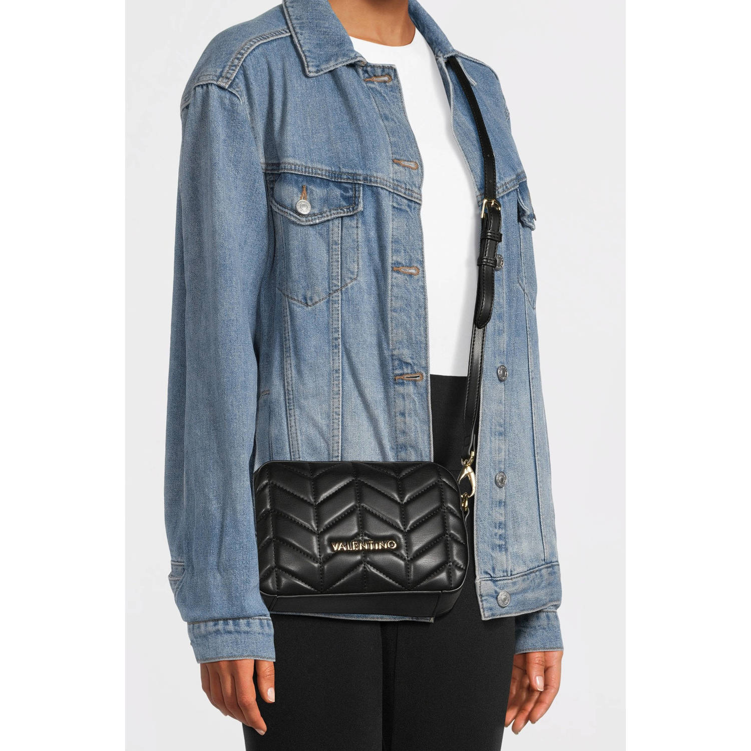Valentino Bags doorgestikte crossbody tas Petal RE zwart