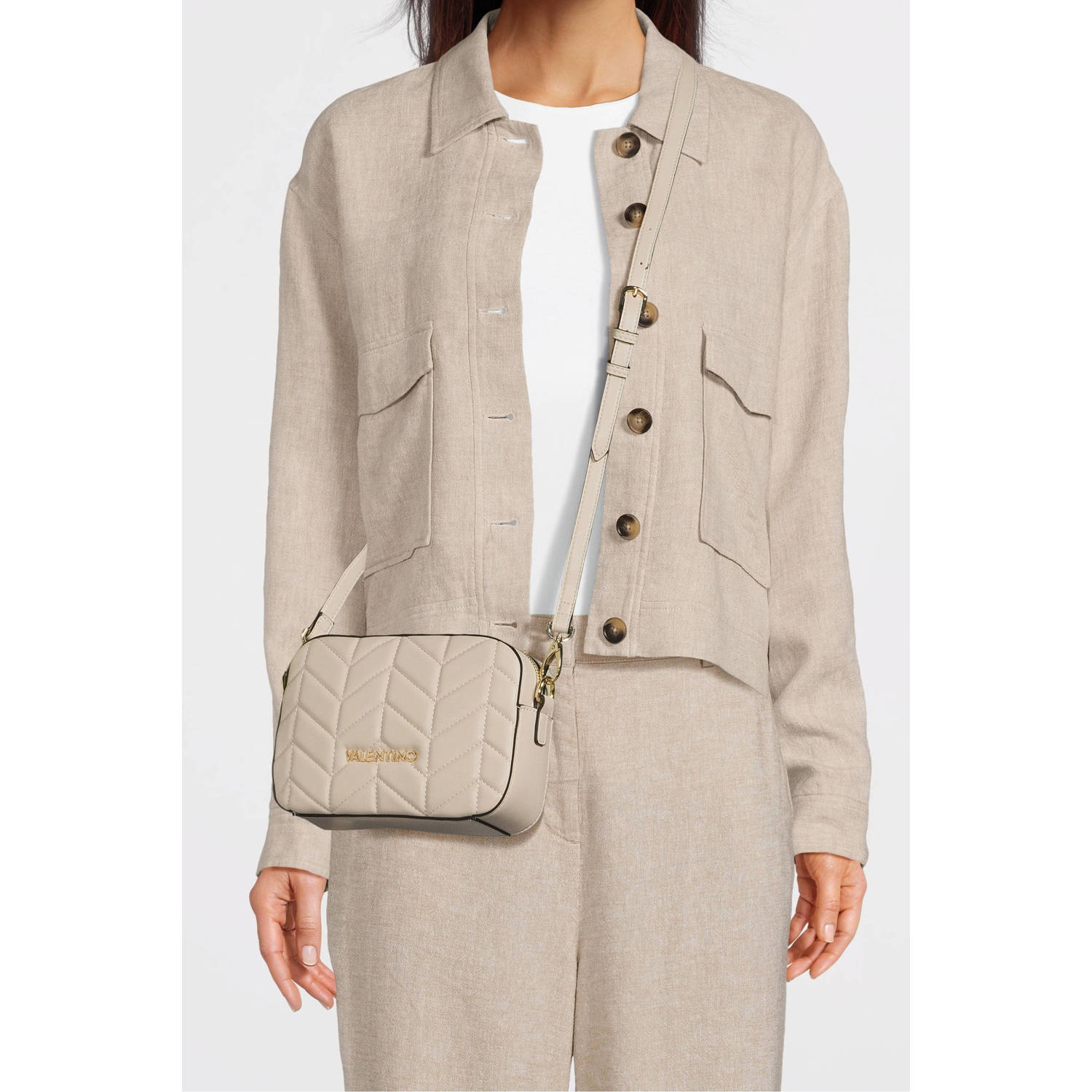Valentino Bags doorgestikte crossbody tas Petal RE ecru