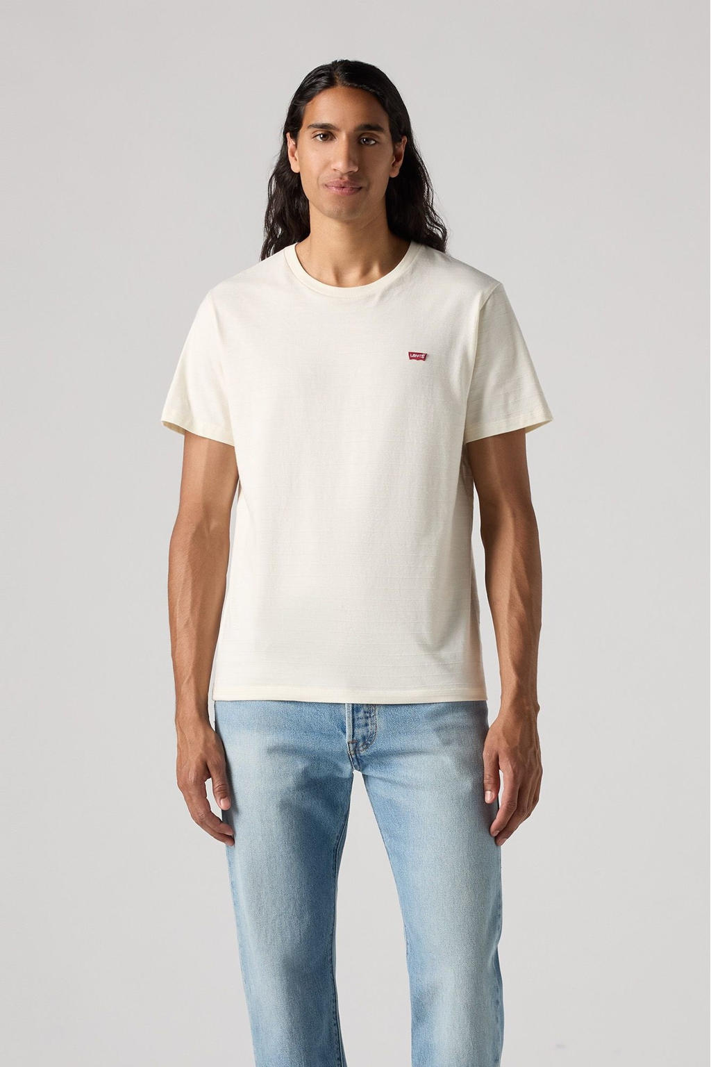 Ecru heren Levi's T-shirt van katoen met strepenprint, korte mouwen en ronde hals