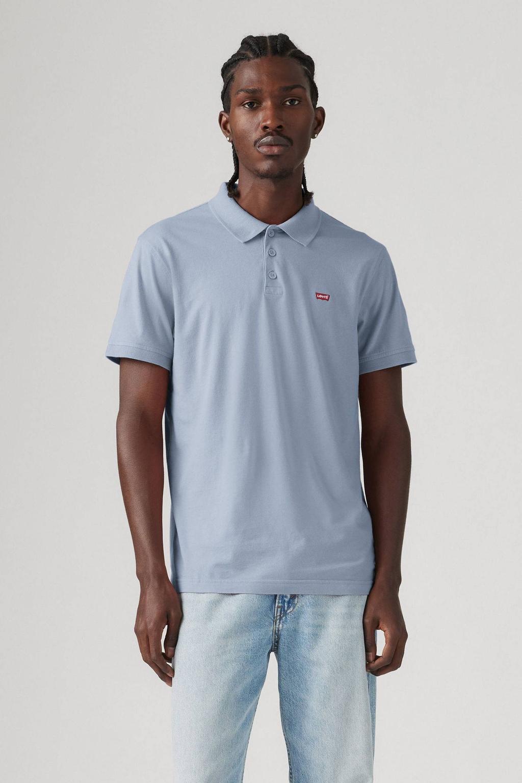 Lichtblauwe heren Levi's regular polo van katoen met logo dessin, korte mouwen, klassieke kraag en knoopsluiting