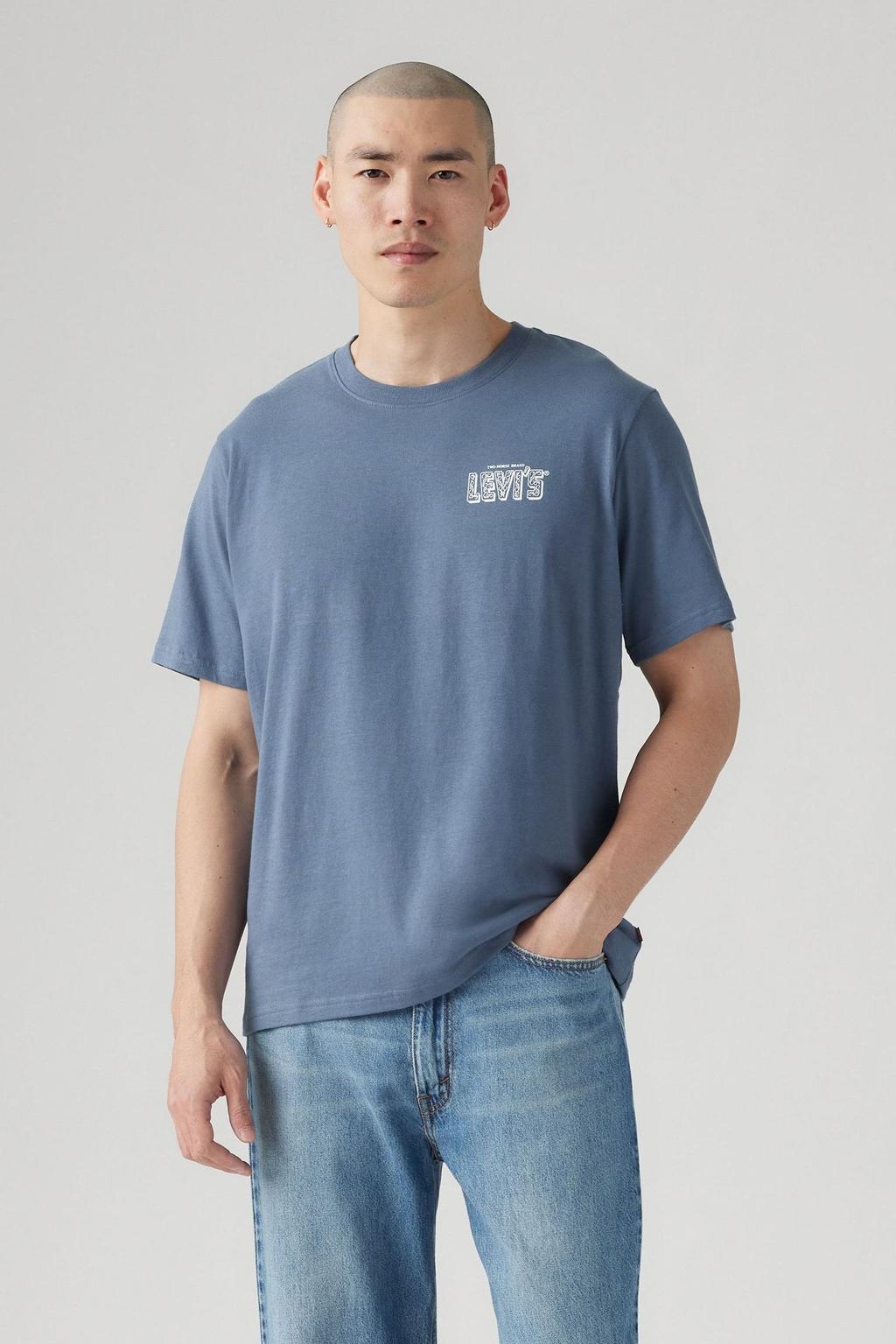 Blauwe heren Levi's T-shirt van katoen met backprint, korte mouwen en ronde hals