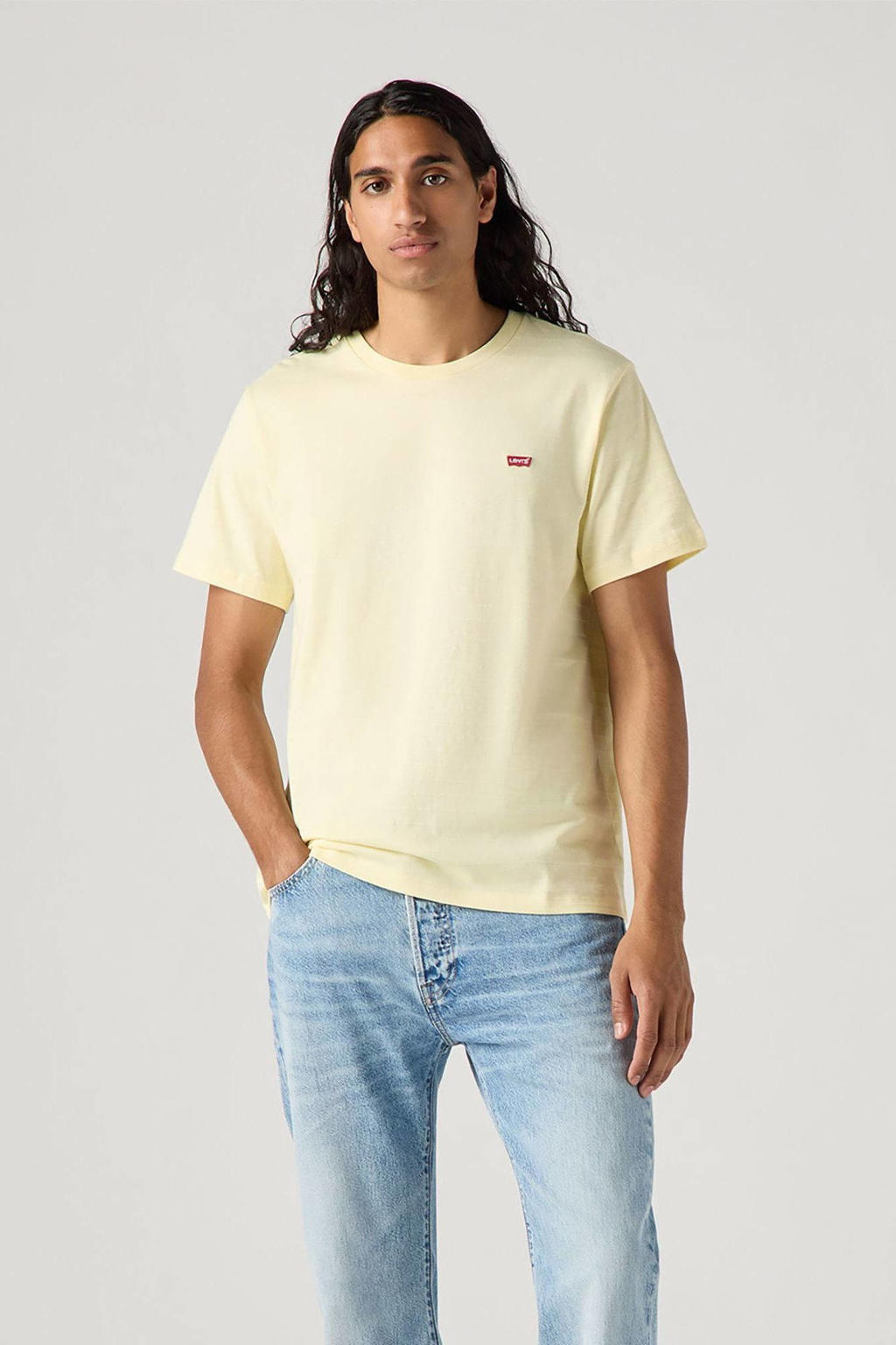 Lichtgele heren Levi's T-shirt van katoen met logo dessin, korte mouwen en ronde hals