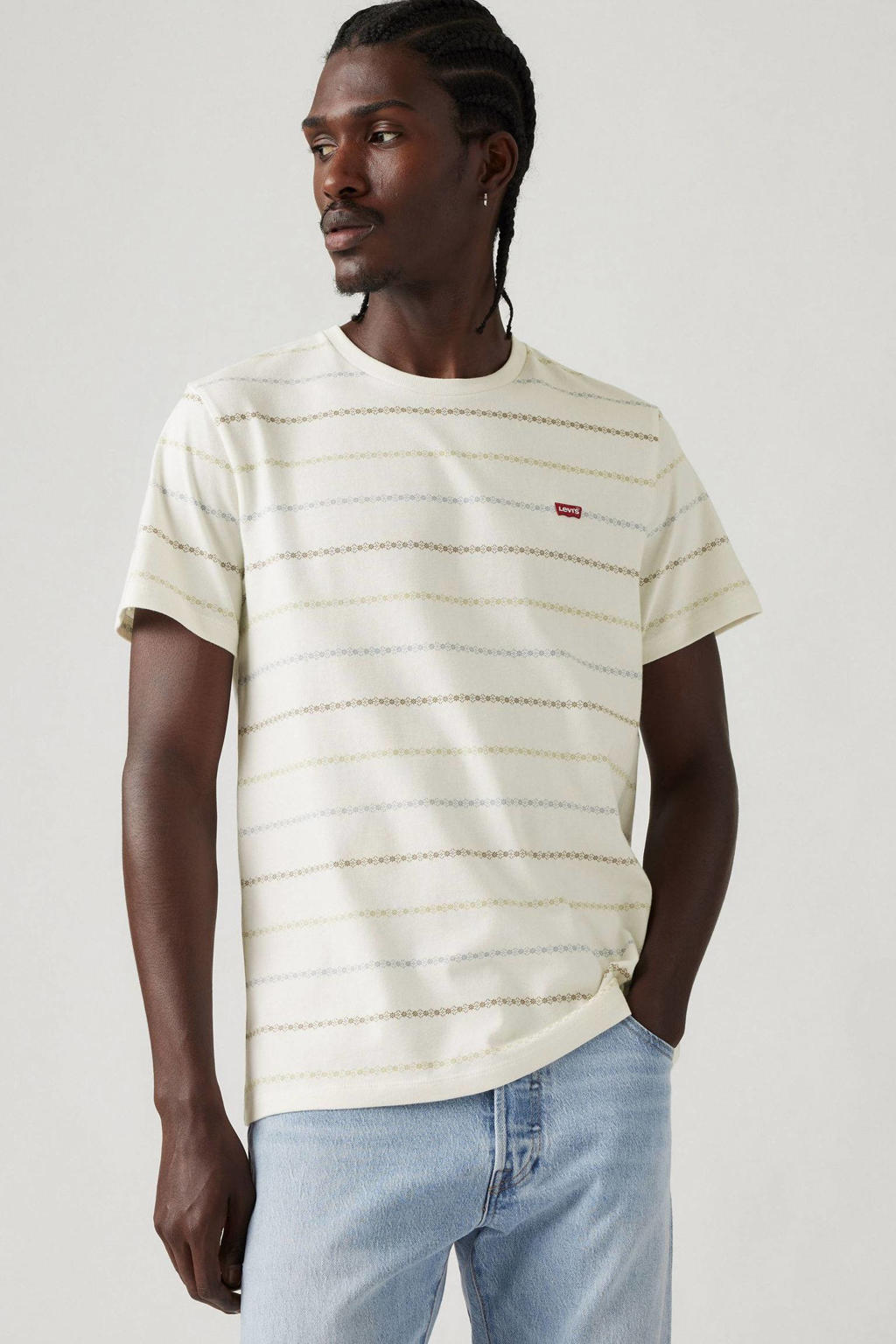 Ecru heren Levi's T-shirt van katoen met strepenprint, korte mouwen en ronde hals