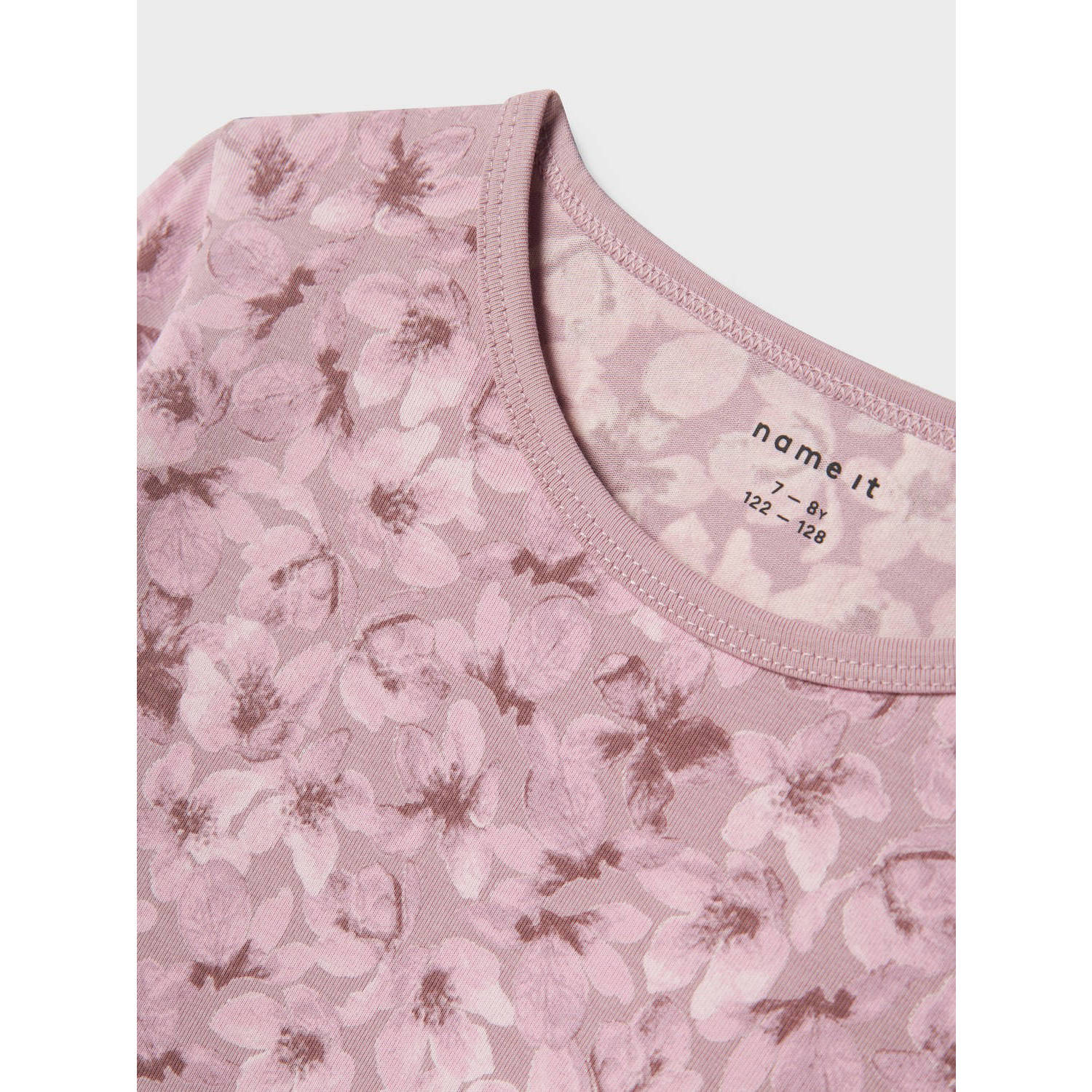NAME IT KIDS gebloemd nachthemd NKFNIGHTGOWN roze oudroze