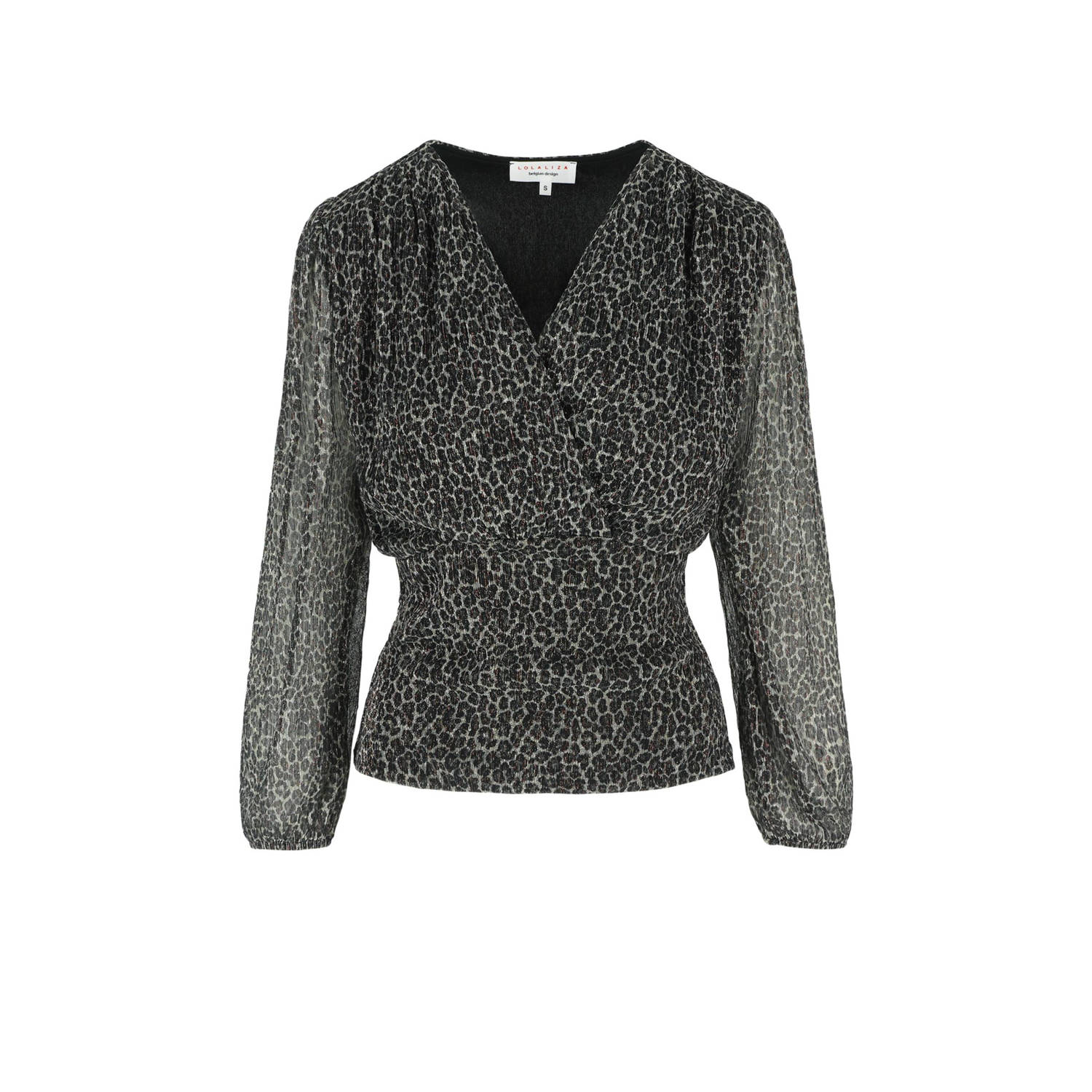LOLALIZA top met panterprint en glitters beige zwart