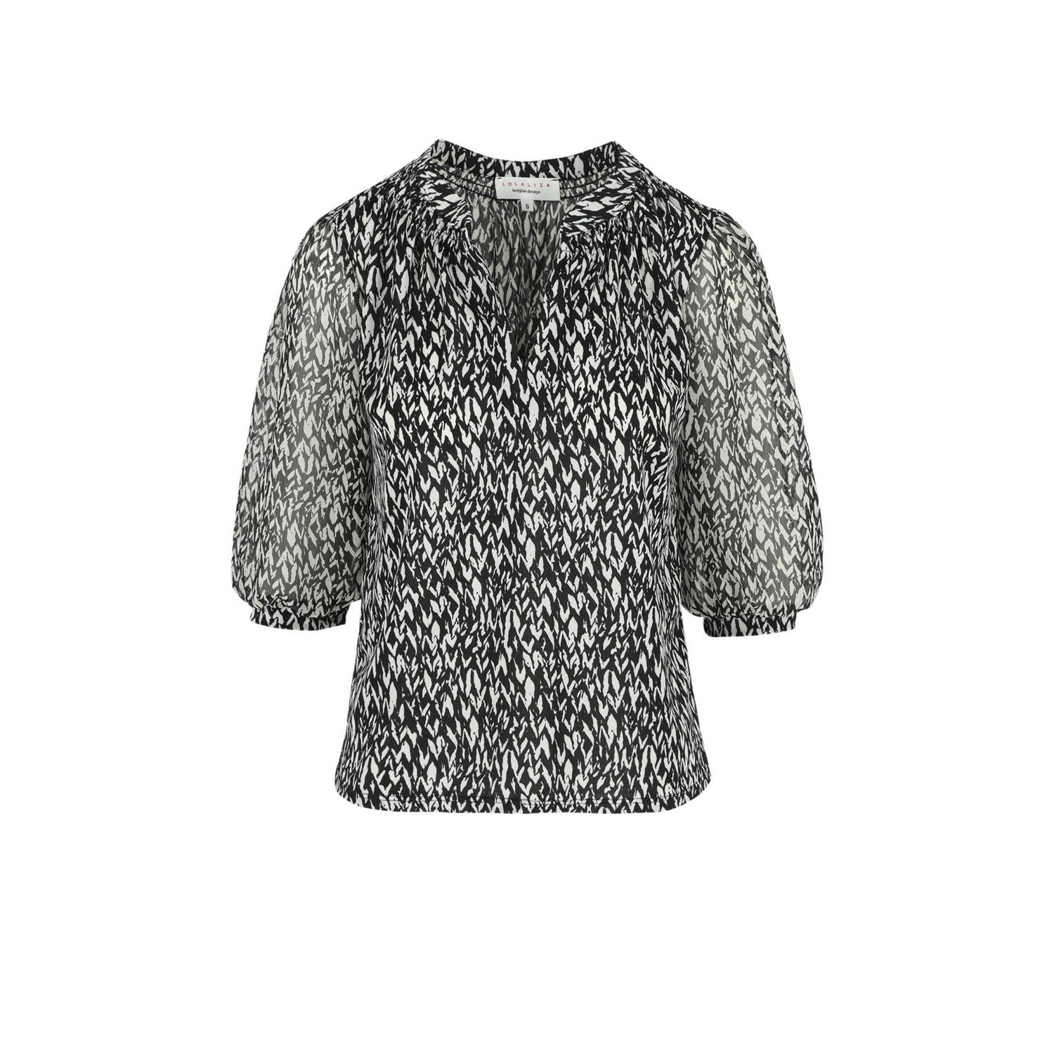 LOLALIZA blousetop met grafische print zwart ecru