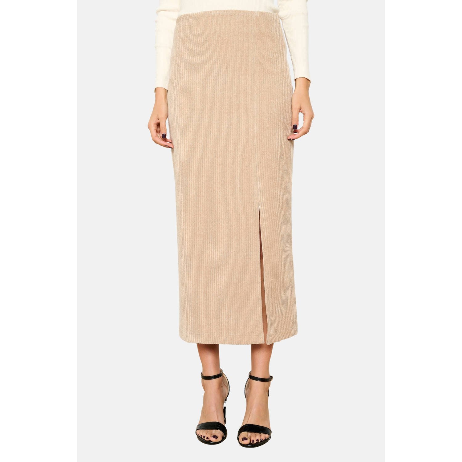 LOLALIZA exclusive corduroy midi rok beige