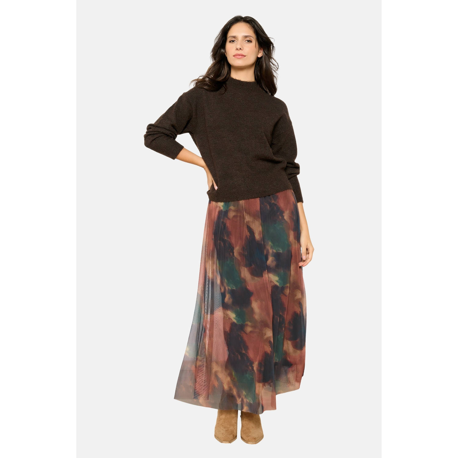 LOLALIZA mesh midi rok camel