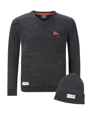 gebreide trui met muts RONAI donkergrijs - (set van 2)
