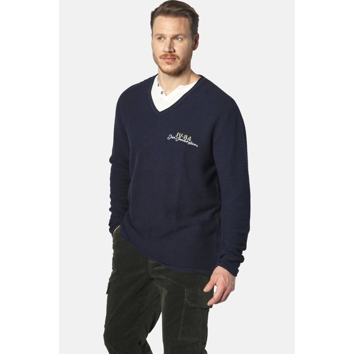 Jan Vanderstorm +FIT Collectie gebreide trui PERRIKVIK donkerblauw