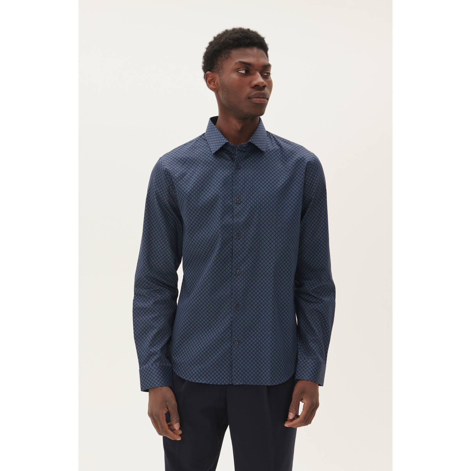 Matinique overhemd MAtrostol met all over print Dark Navy