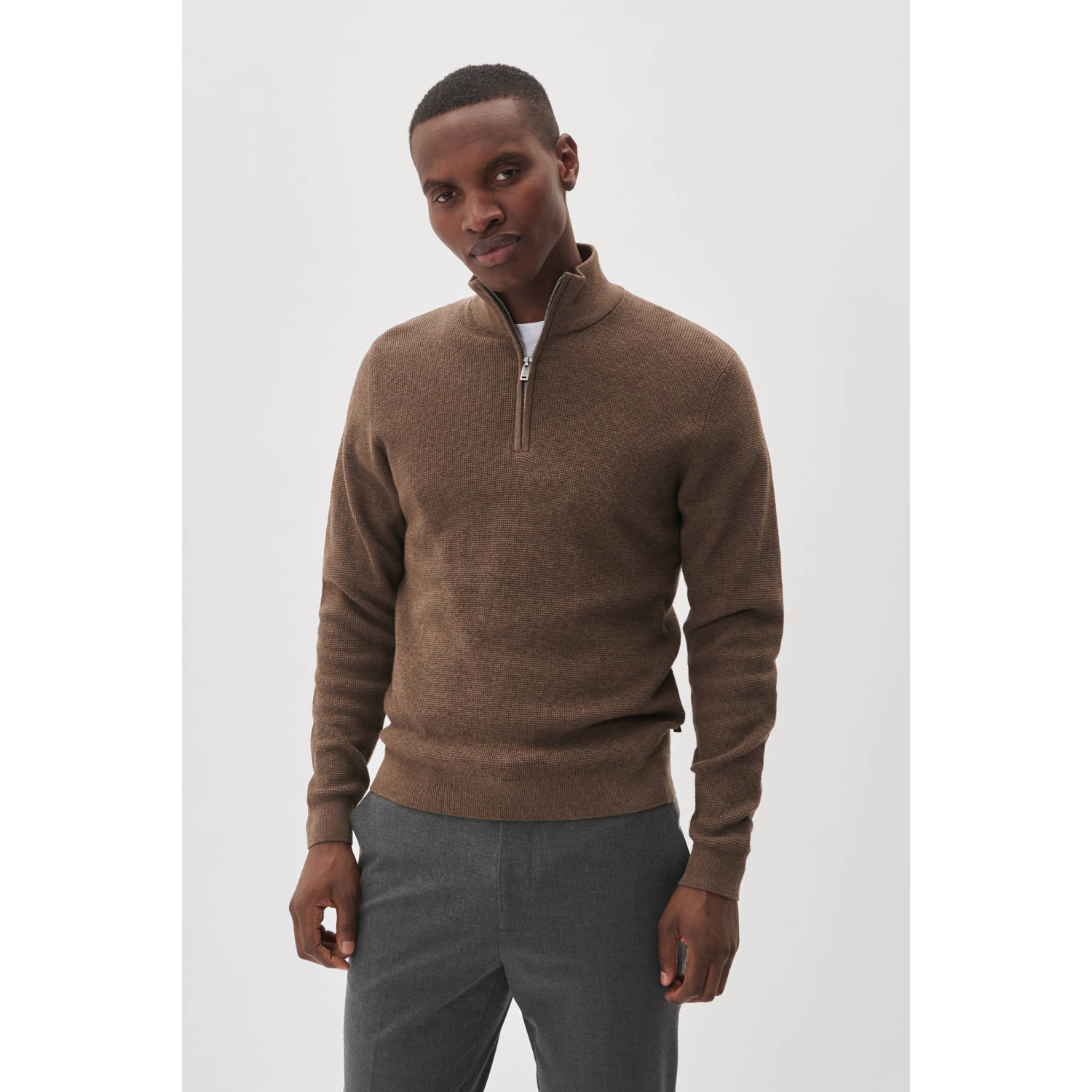 Matinique Bruine Half-Zip Trui voor Heren Brown Heren