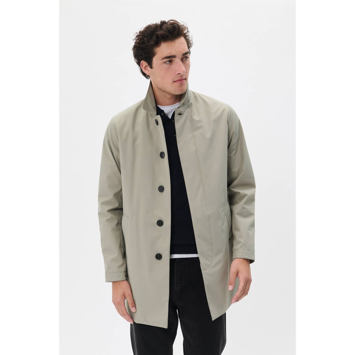 Matinique Lange jas met labeldetail model 'miles Mac'