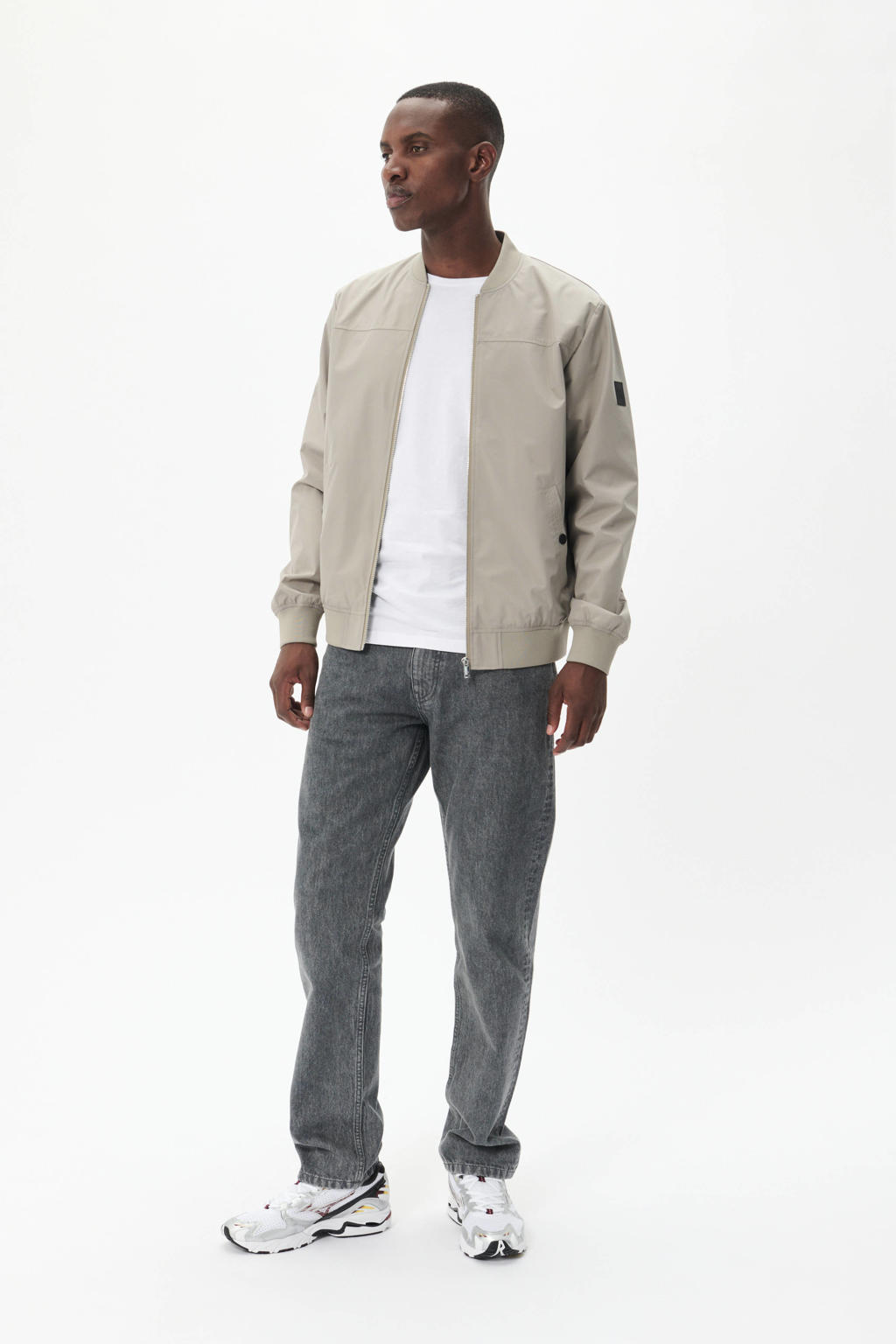 Beige heren Matinique bomberjack MAclay van polyester met effen, lange mouwen, opstaande kraag en ritssluiting