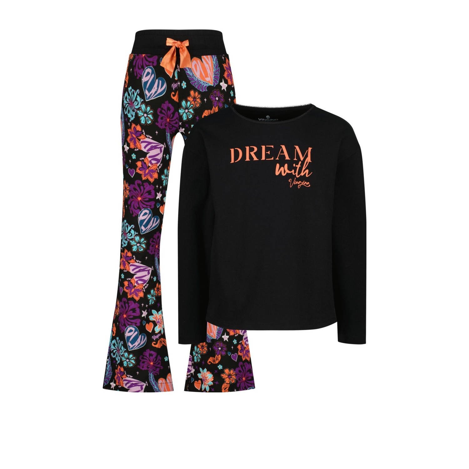 Vingino pyjama Weike met all over print zwart paars roze