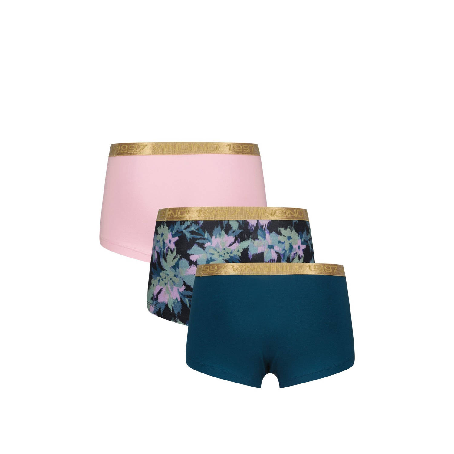 Vingino short Fancy Flower set van 3 blauw roze