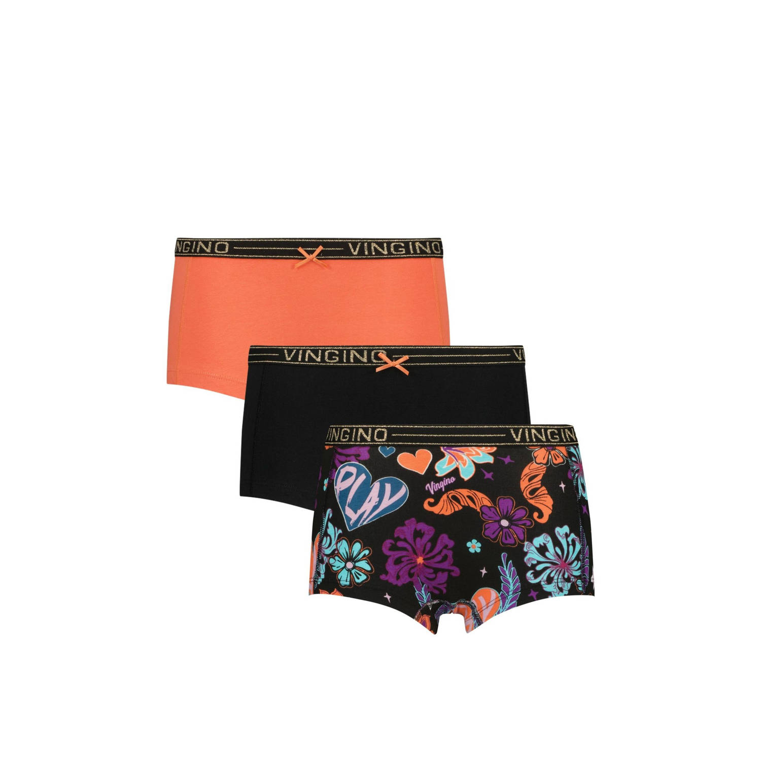Vingino short Fantasy set van 3 zwart paars oranje