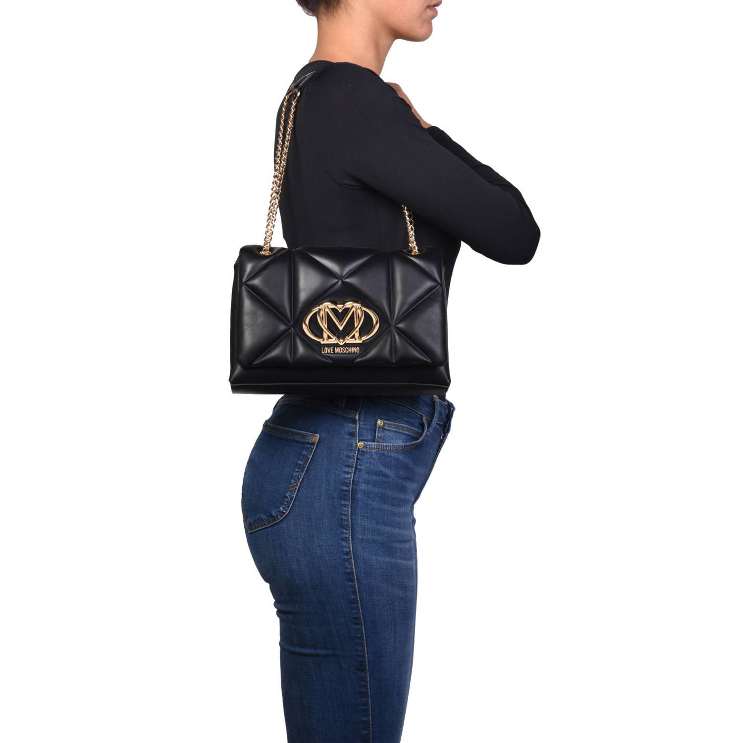 Love Moschino doorgestikte schoudertas zwart