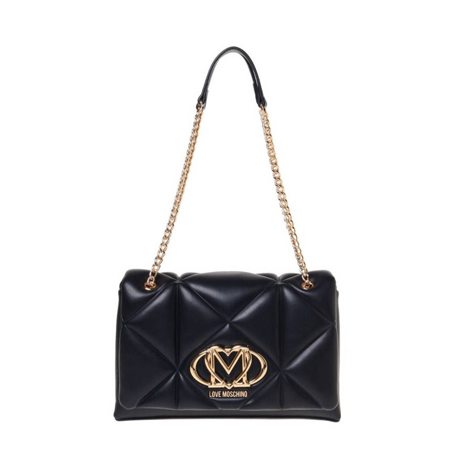 Love Moschino Zwarte Polyurethaan Medium Handtas Lente Zomer Collectie Black Dames