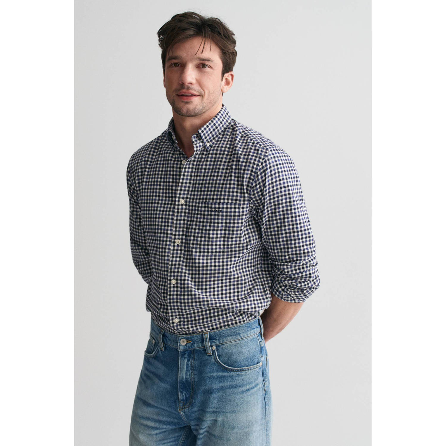 GANT geruit overhemd donkerblauw
