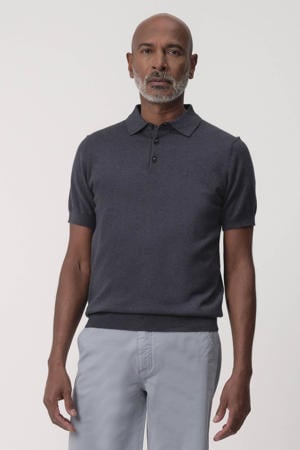 regular polo fijn gebreid donkerblauw