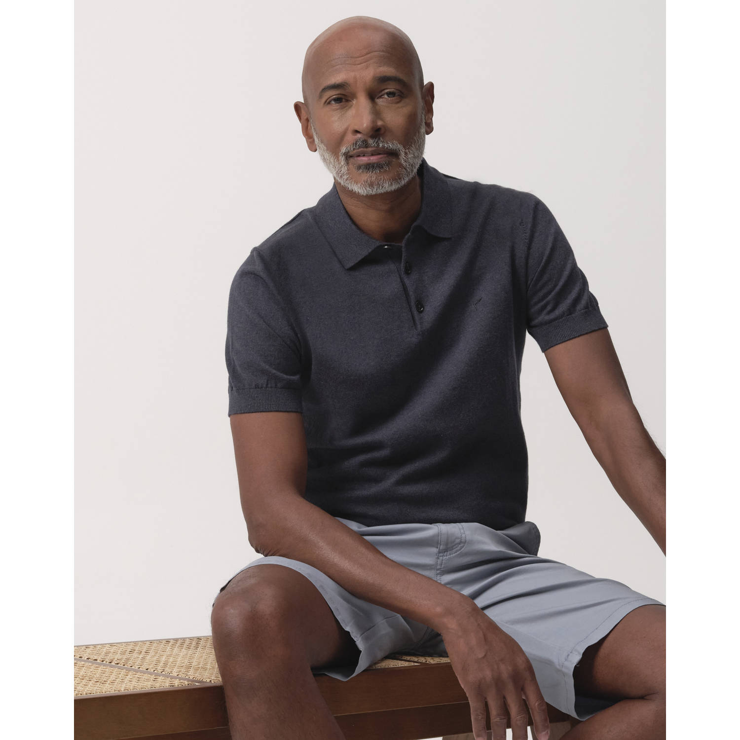 Campbell regular polo fijn gebreid donkerblauw