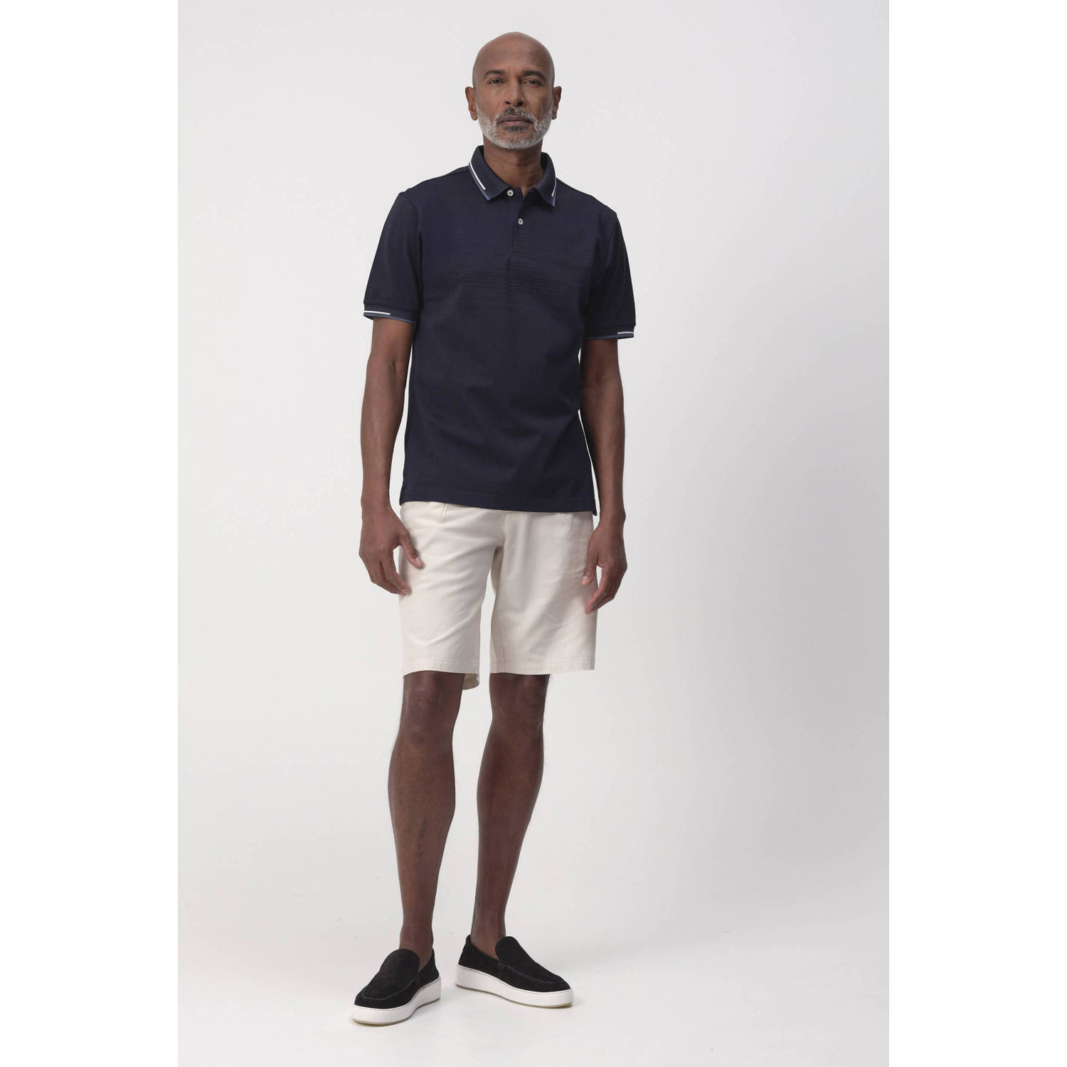 Campbell relaxed polo met ingebreid patroon donkerblauw