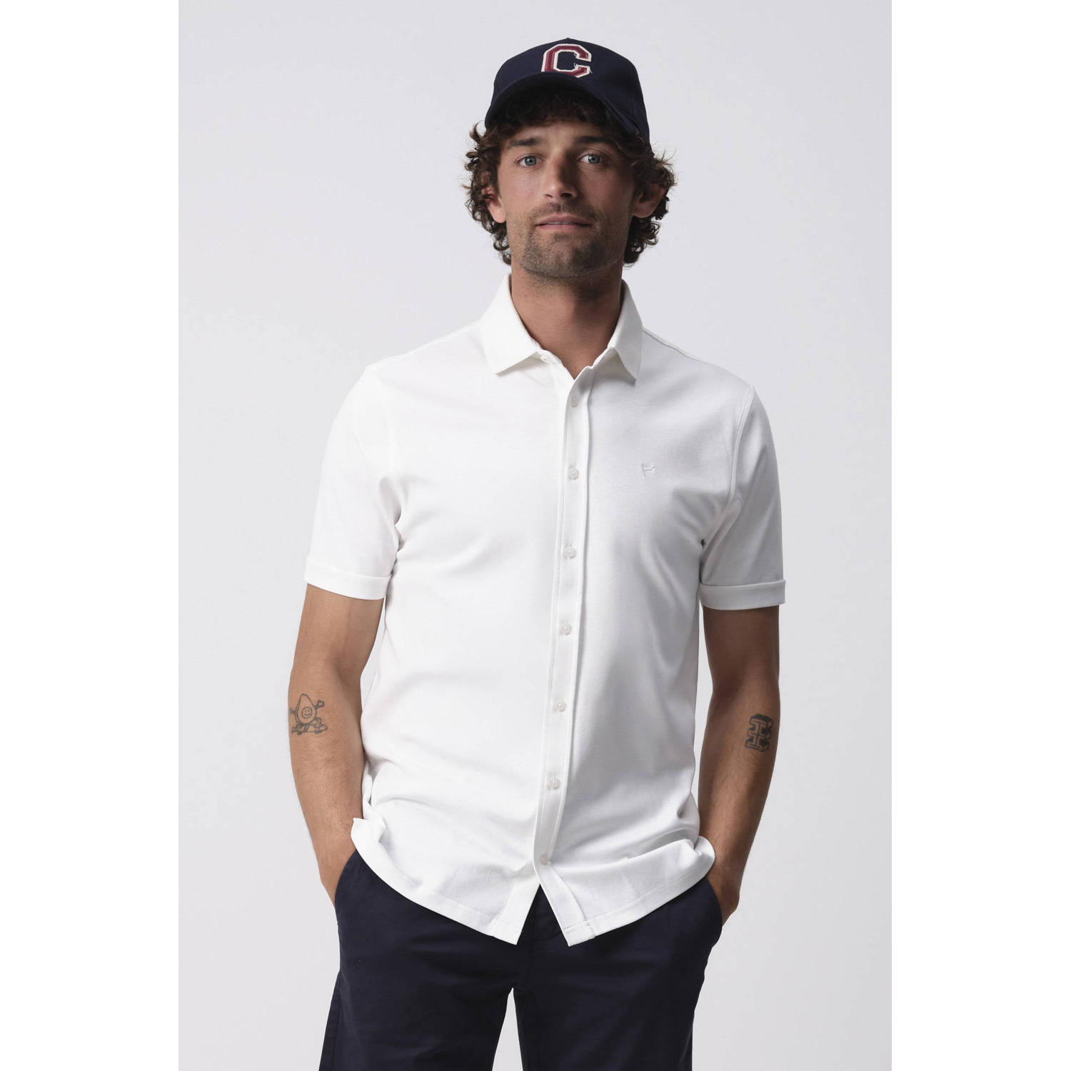 Campbell jersey casual overhemd wit