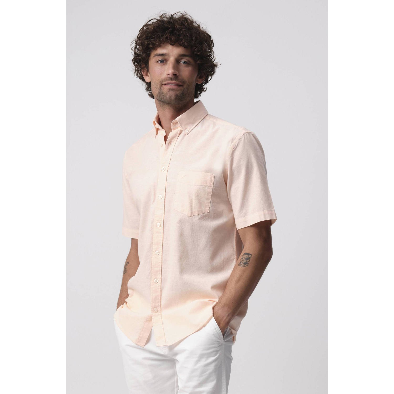 Campbell linnen casual overhemd lichtroze