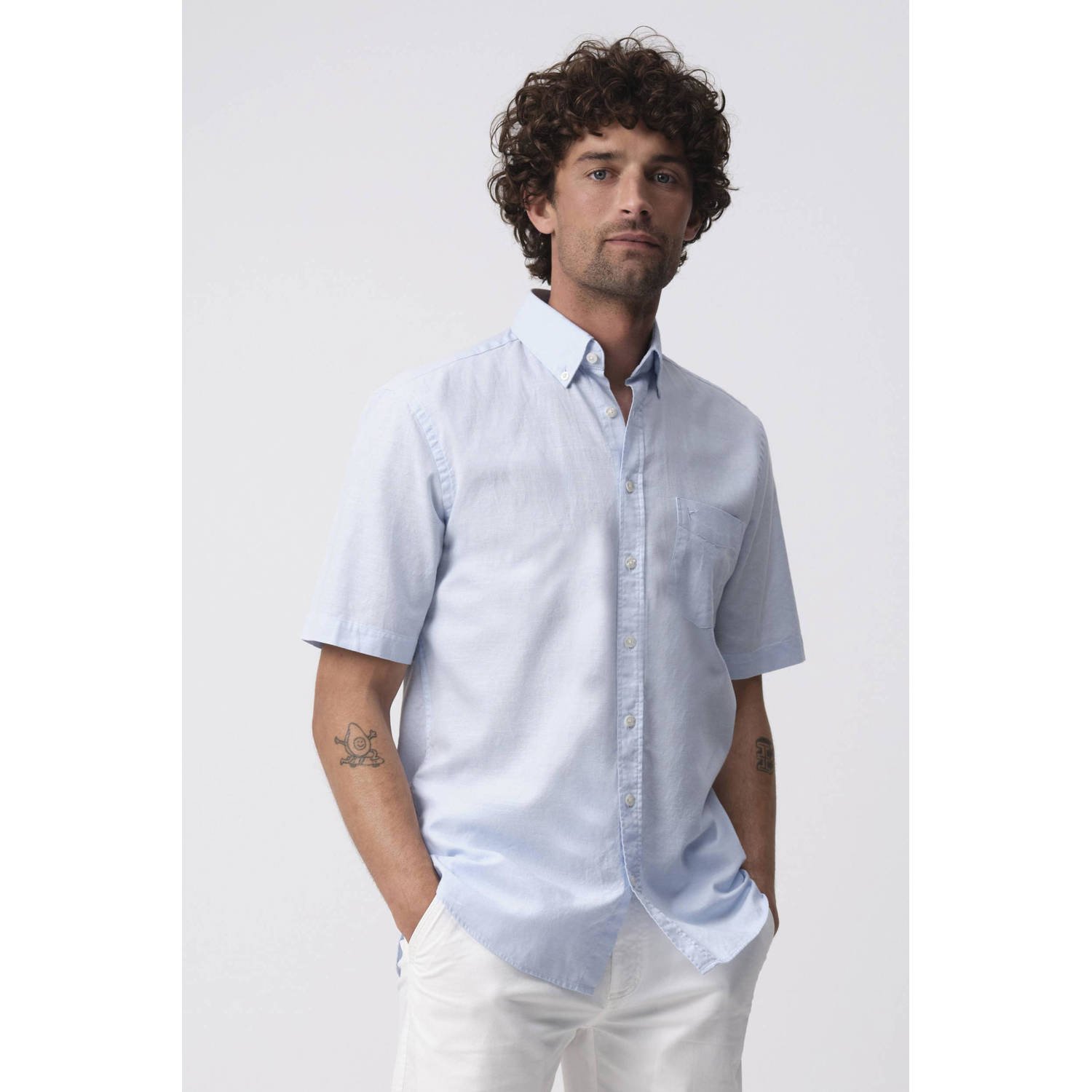 Campbell linnen casual overhemd lichtblauw