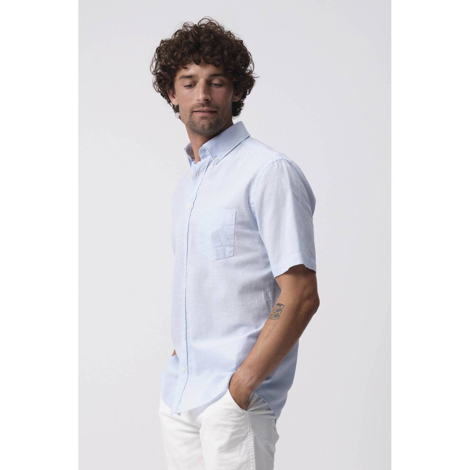 Campbell linnen casual overhemd lichtblauw