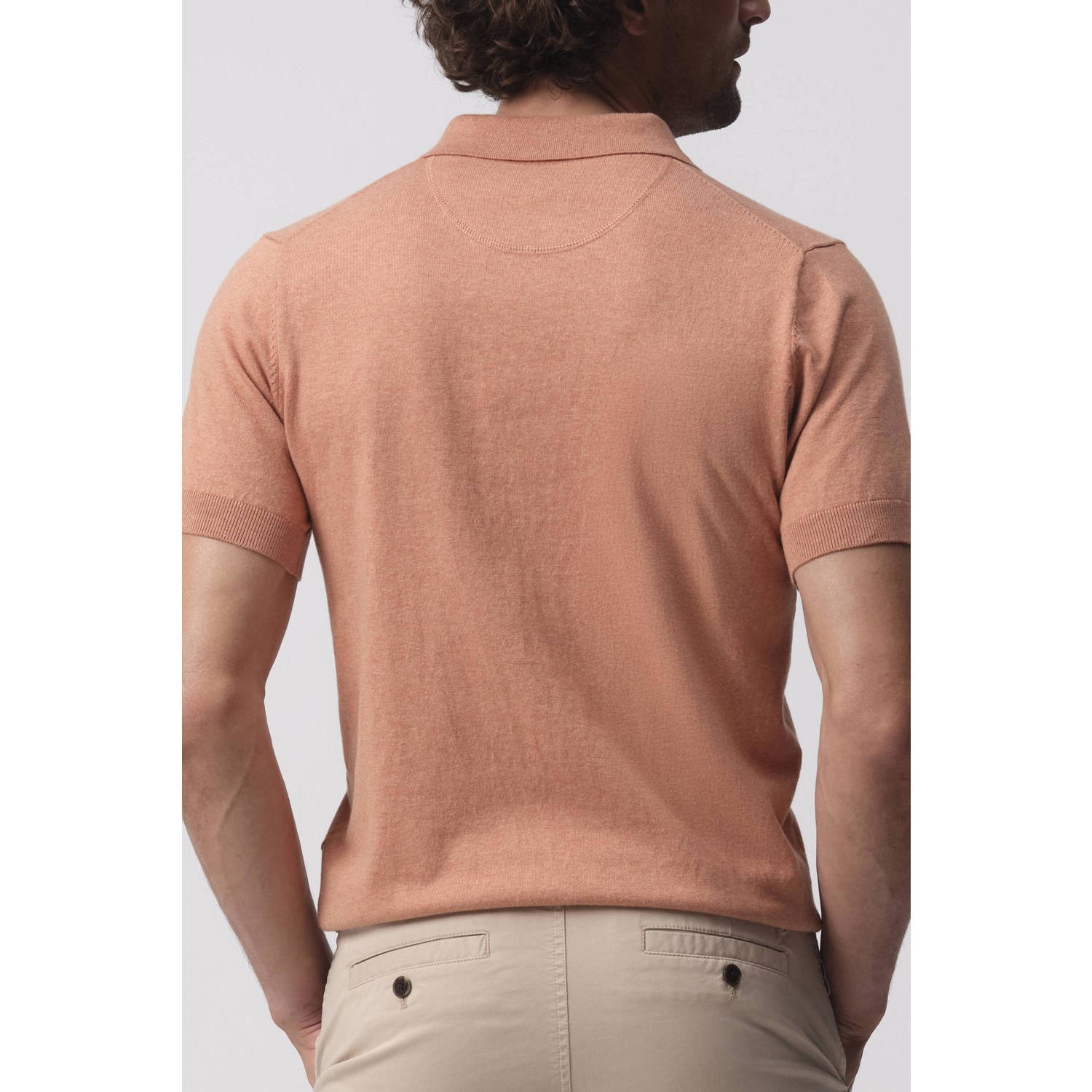 Campbell regular polo fijn gebreid donker oranje