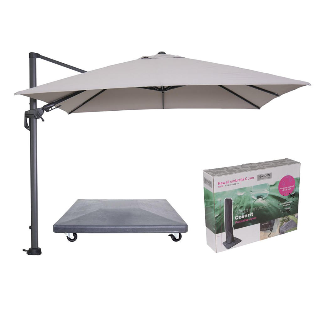 Garden Impressions Hawaii parasol - 3x3 - incl. 90 kg parasolvoet en hoes
