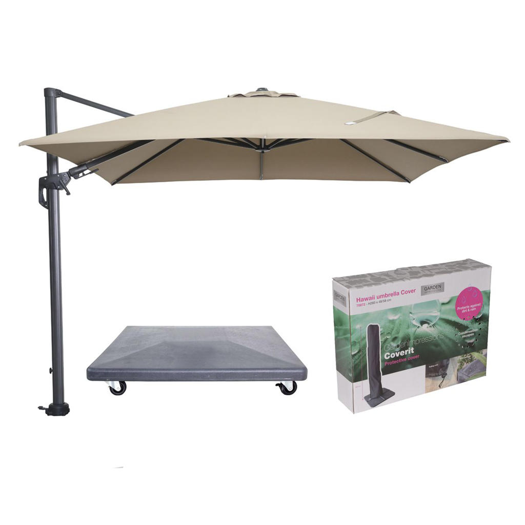 Garden Impressions Hawaii parasol - 3x3 m - incl. 90 kg parasolvoet en hoes