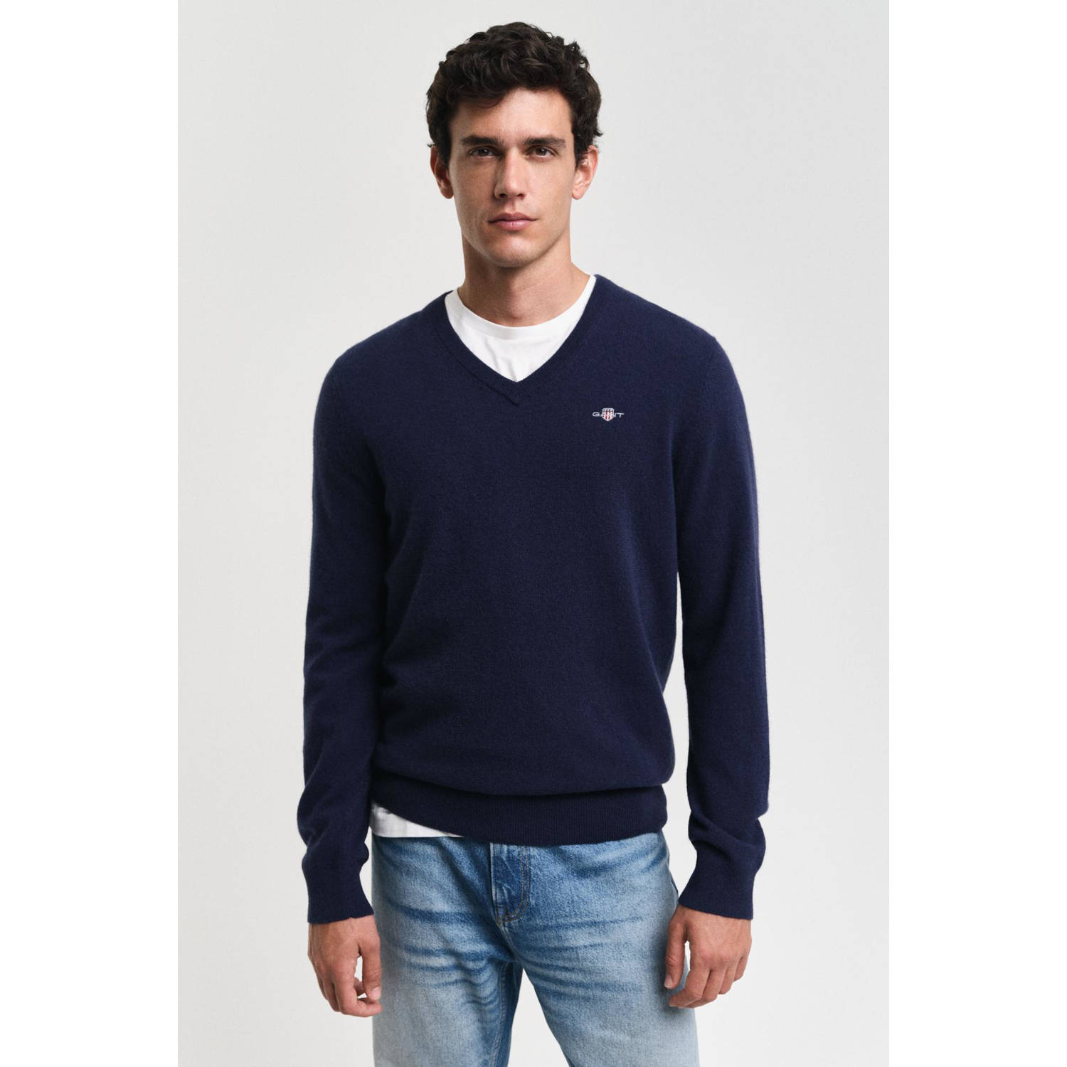 GANT wollen gebreide trui donkerblauw