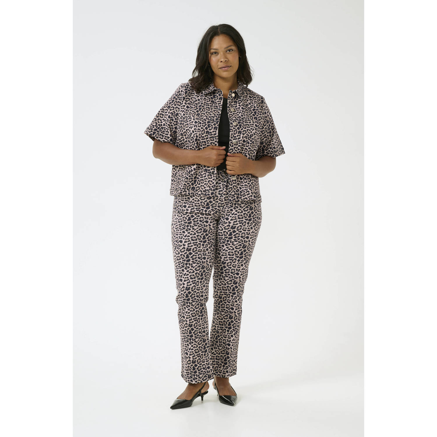 Kaffe Curve straight leg jeans met panterprint