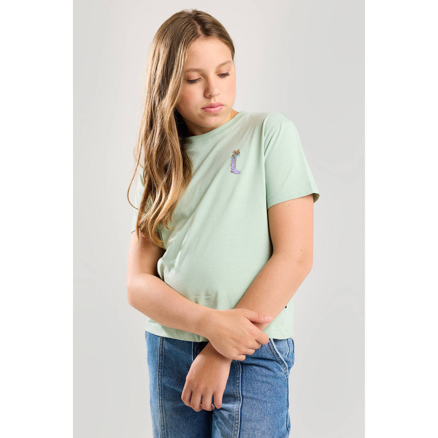 America Today T-shirt met backprint mintgroen