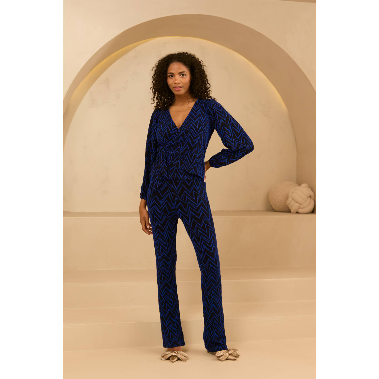 Lofty Manner blousetop glitter zwart blauw