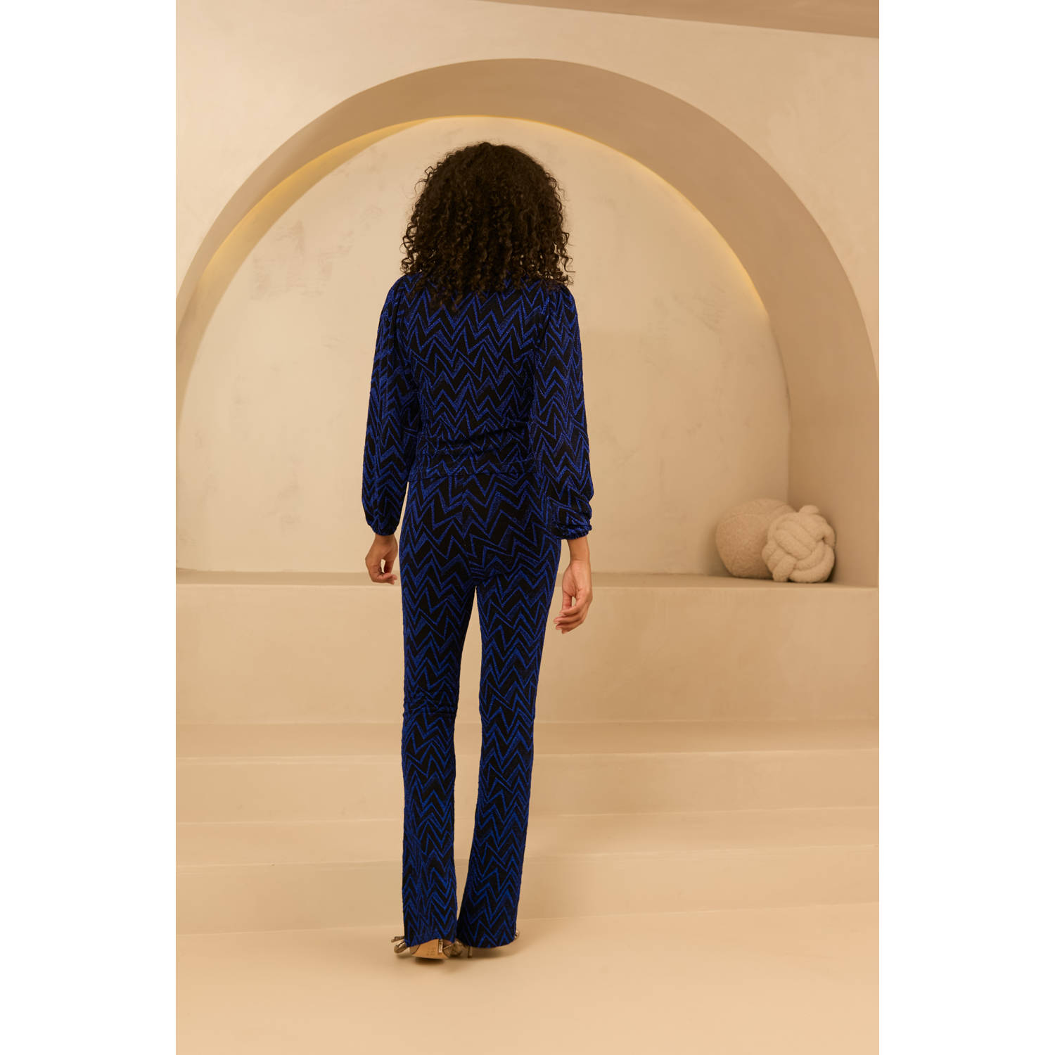 Lofty Manner flared broek glitter zwart blauw