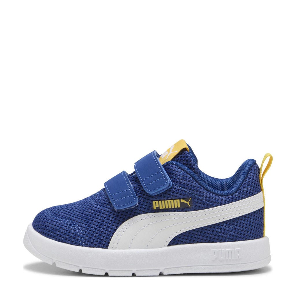 Kobaltblauw, wit en gele jongens en meisjes Puma Courtflex V3 Mesh sneakers van mesh-pu/voering: mesh/voetbed: eva met klittenband
