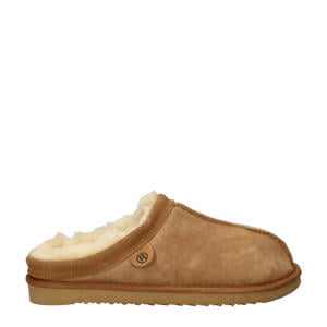 suède pantoffels cognac