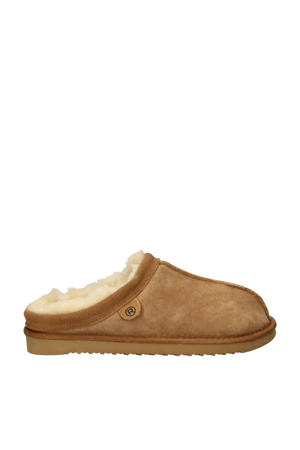 suède pantoffels cognac