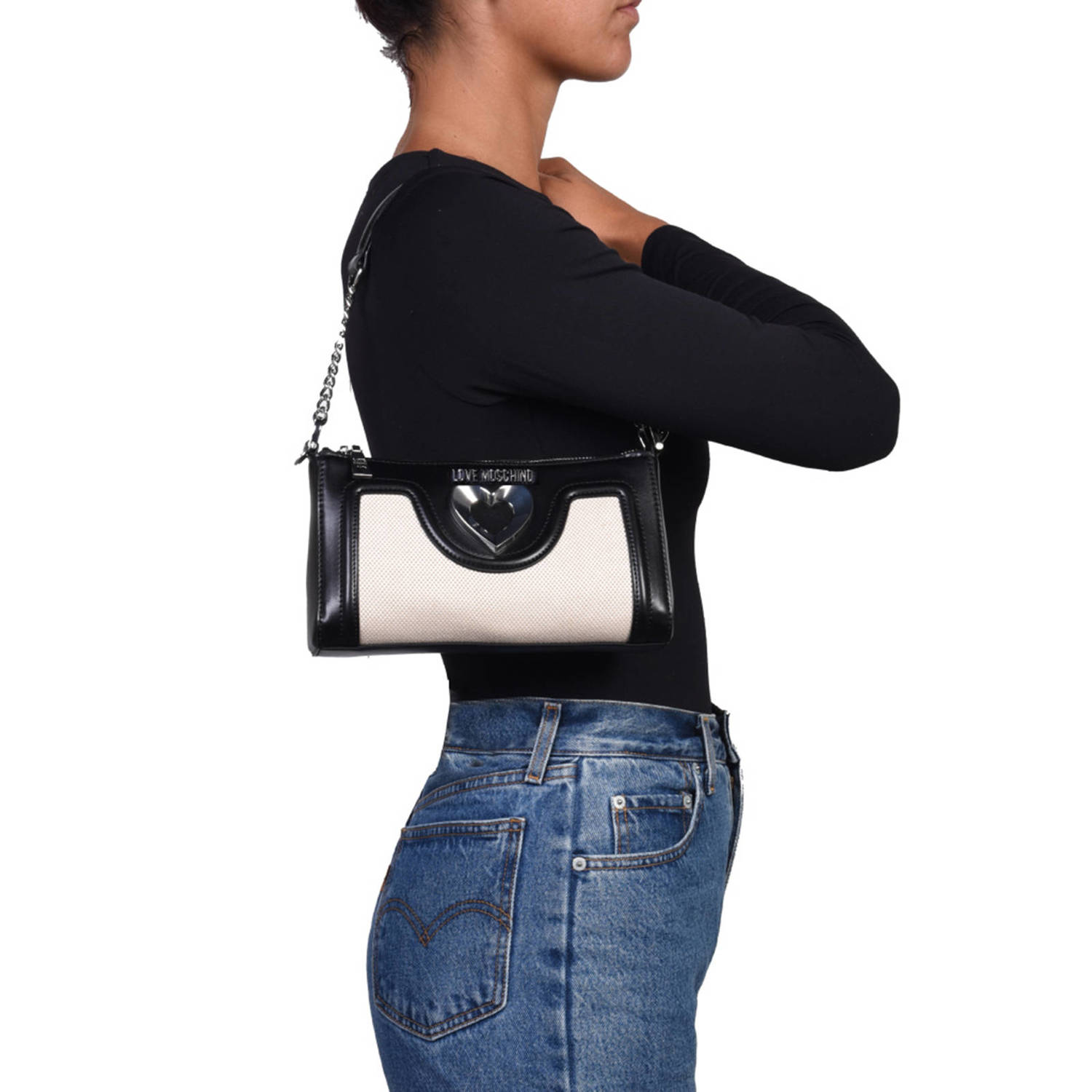 Love Moschino schoudertas Graceful zwart ecru